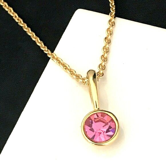 NEW Signed Nolan Miller Pendant Necklace Gold Toned Pink Crystal 1F - Picture 2 of 5
